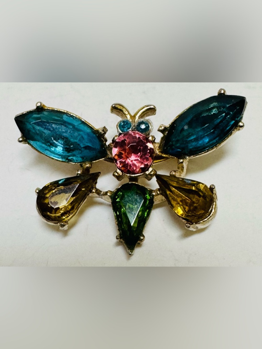 Coro Multicolor Rhinestone Butterfly Brooch